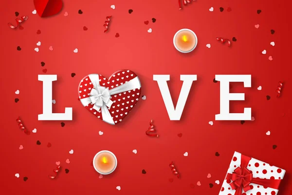 Mutlu Sevgililer Günü Festival Web Afiş Kelime Aşk Konfeti Bir — Stok fotoğraf