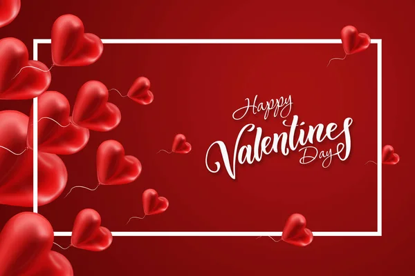 幸せなバレンタインデーのお祭り Web バナー バレンタインの日 心臓の形で空気の赤いボールと組成 チラシ — ストック写真
