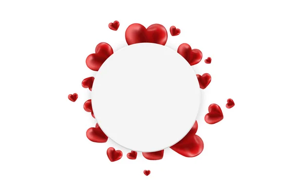 情人节快乐网页横幅 组成与红色的心和白色圆圈在中心的白色背景 明信片 — 图库照片