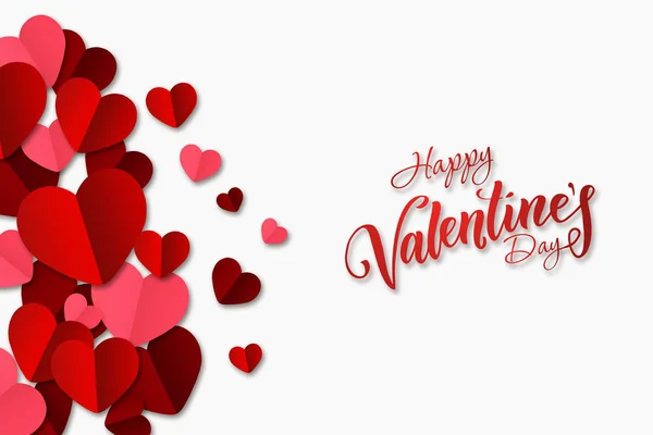Happy Valentine Day Web Banner Composition Red Paper Hearts White — Stock Photo, Image