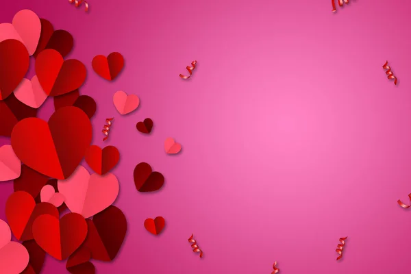 Happy Valentine Day Web Banner Composition Red Paper Hearts Pink — Stock Photo, Image