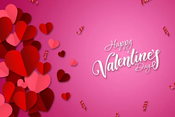 Happy Valentine Day Web Banner Composition Red Paper Hearts Pink — Stock Photo, Image