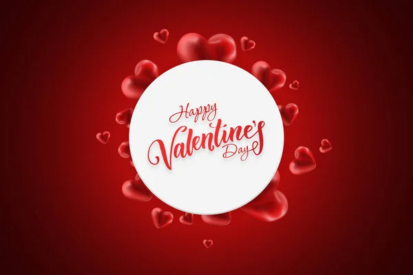 Happy Valentine Day Web Banner Composition Red Hearts White Circle — Stock Photo, Image