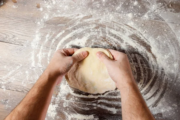 Male Hand Chef Close Preparation Italian Food Pasta Pizza Bread — Stock Photo, Image