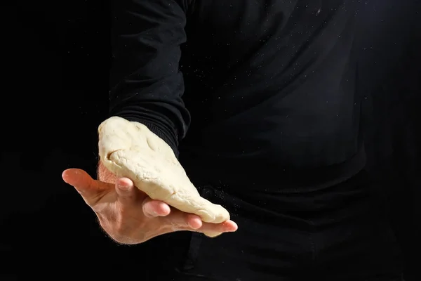 Chef Mano Masculino Cerca Preparación Pasta Comida Italiana Pizza Pan — Foto de Stock