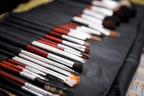 A set of brushes for makeup. workplace make-up artist. Brushes painter.