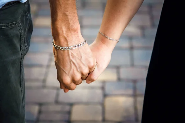 Mãos Fechadas Par Amoroso Romance Amor Calça Conceito Idílio — Fotografia de Stock