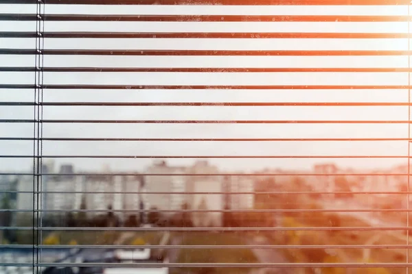 View Window White Blinds Sunset — Stock Photo, Image