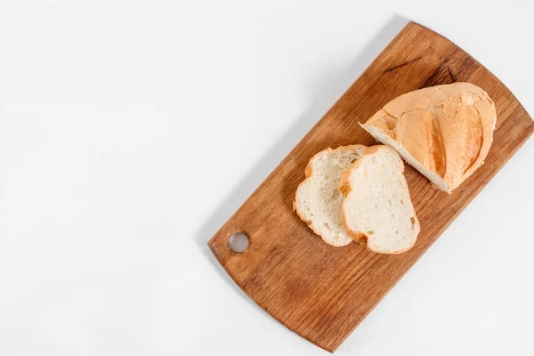 Top View Slices White Bread Kitchen Board White Background — Stock Photo, Image