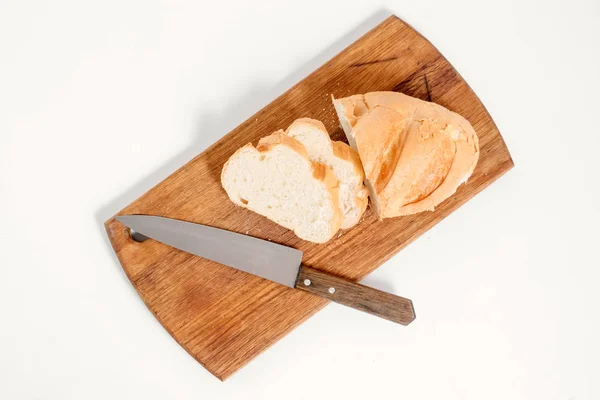 Pan Blanco Encuentra Una Tabla Cocina Con Una Vista Del — Foto de Stock