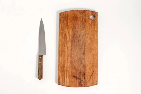 Design Concept Mockup Cutting Board Knife Set Isolated White Background — Stock Photo, Image