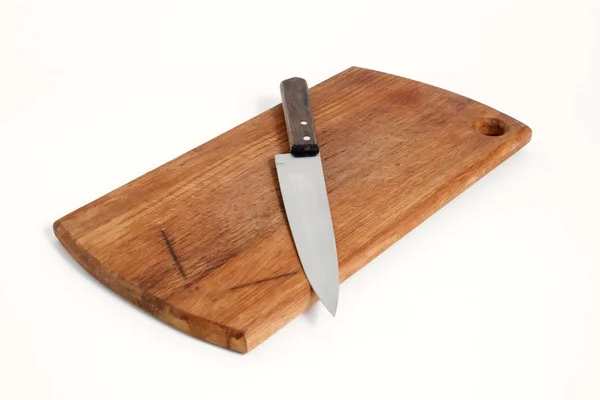 Design Concept Mockup Cutting Board Knife Set Isolated White Background — Stock Photo, Image