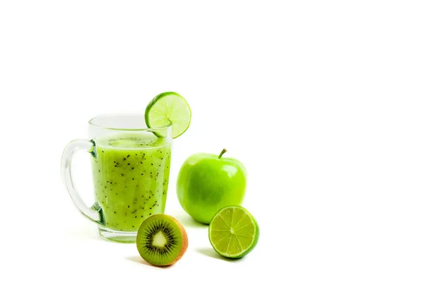 Cóctel Verde Saludable Kiwi Manzana Verde Lima Menta Aislado Sobre — Foto de Stock