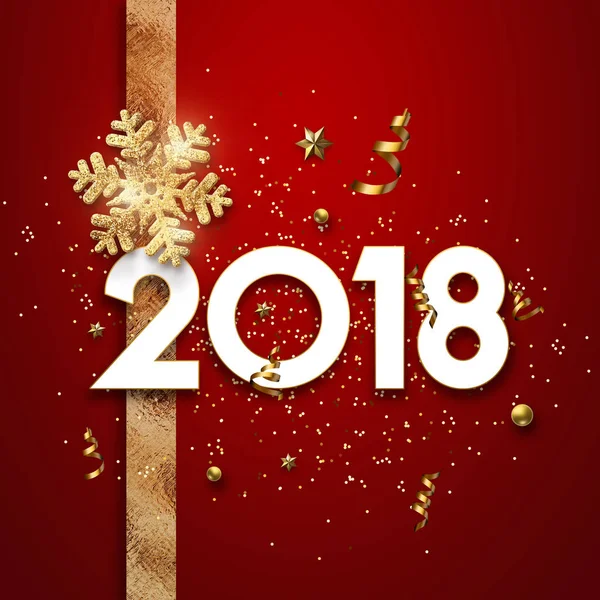 Aufschrift 2018 Weihnachten Weihnachtshintergrund Grußkarte Mit Goldener Weihnachtsschneeflocke Und Konfetti — Stockfoto