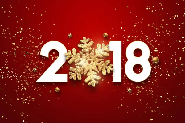 Aufschrift 2018 Weihnachten Weihnachtshintergrund Grußkarte Mit Goldener Weihnachtsschneeflocke Und Konfetti — Stockfoto