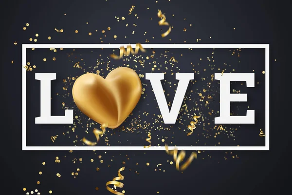 Днем Святого Валентина Праздничный Баннер Слово Любовь Тёмном Фоне Золотое — стоковое фото