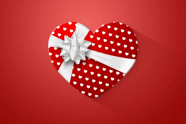 Red Gift Wrapping Box Shape Heart Festive White Bow Red — Stock Photo, Image