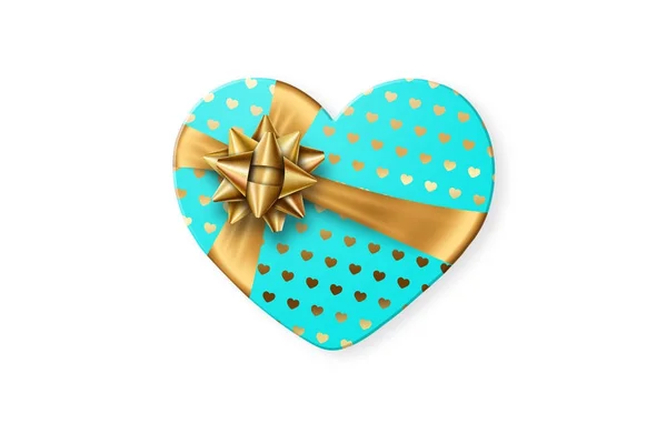 Τυρκουάζ Δώρο Κουτί Σχήμα Καρδιάς Ένα Εορταστικό Χρυσό Τόξο Που — Φωτογραφία Αρχείου