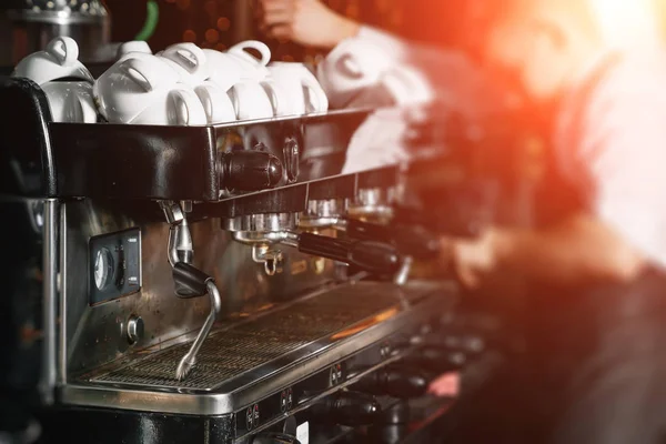 Industrial coffee machine close-up, coffee machine in the restaurant.