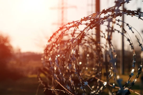 Stacheldraht Großaufnahme Schlussfolgerung Einschränkung Der Freiheit — Stockfoto