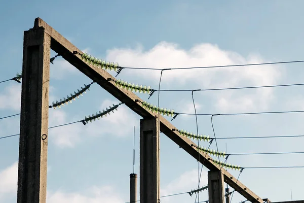 Centrale Elettrica Una Stazione Trasformazione Sacco Cavi Pali Fili Trasformatori — Foto Stock