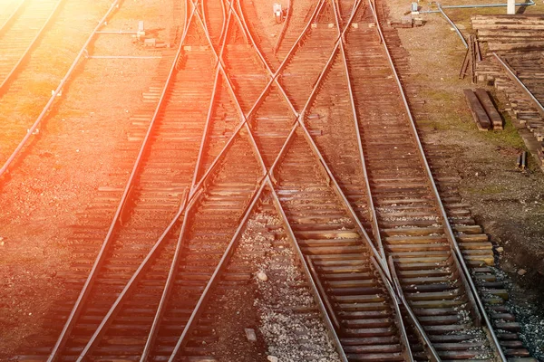 Lot Tangled Rail Rails Top View Sort Facility — Stock Photo, Image