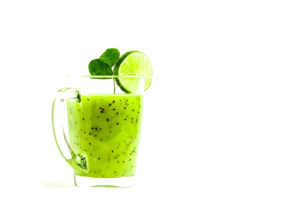 Groene Gezonde Cocktail Van Kiwi Groene Appel Kalk Mint Geïsoleerd — Stockfoto