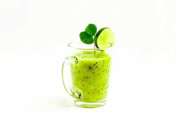 Cocktail Verde Sano Kiwi Mela Verde Lime Menta Isolati Sfondo — Foto Stock