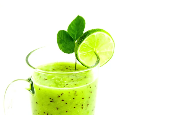 Grüner Gesunder Cocktail Aus Kiwi Grünem Apfel Limette Und Minze — Stockfoto