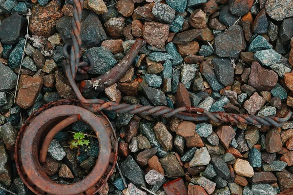Screw Nut Train Rubble Stone Sand Little Bit Shadows Dark — Stock Photo, Image