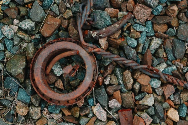 Schraubenmutter Zug Geröll Stein Sand Ein Wenig Schatten Dunklen Hintergrund — Stockfoto