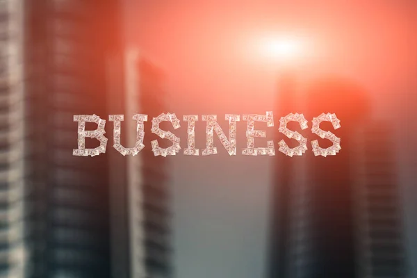 Business Word Written Dollars Blurry Background Office Buildings — Stock Photo, Image