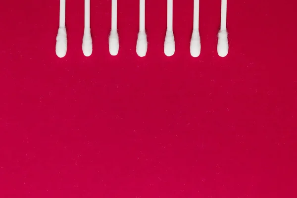 Hygienic Cotton Buds Red Background Concept Hygiene Cleanliness — Stock Photo, Image