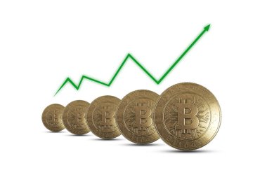 Beyaz zemin üzerine altın sikke Bitcoin. Kripto para birimi kavramı. Blockchain teknoloji.