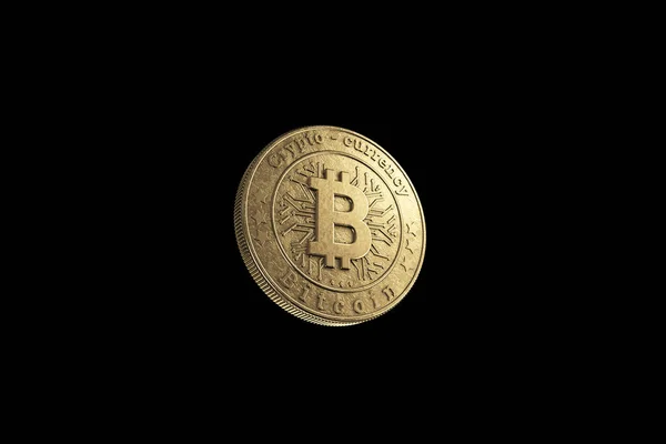 Siyah Bir Zemin Üzerine Altın Sikke Bitcoin Kripto Para Birimi — Stok fotoğraf