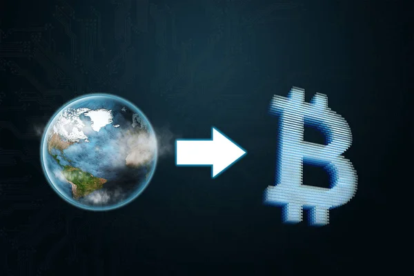 Bitcoin Dünya Kripto Para Birimine Kripto Döviz Alım Imkanlarını Döner — Stok fotoğraf