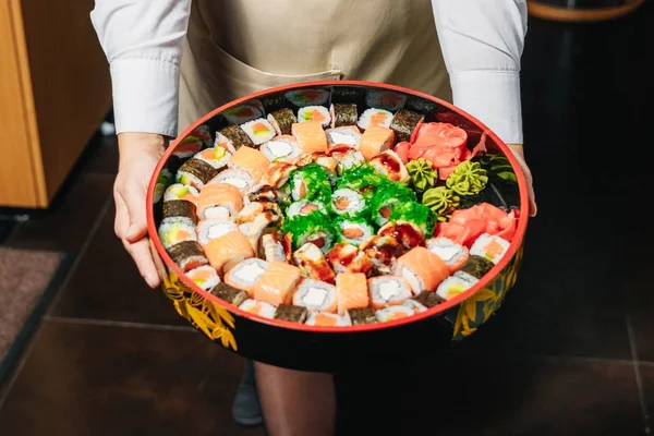 Stor Bricka Med Sushi Nyårsfest — Stockfoto