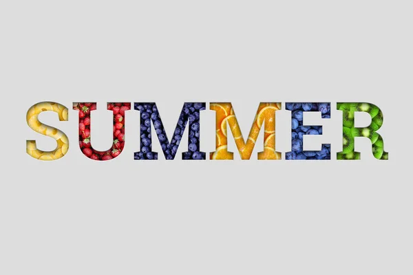 Word Summer Written Fruits White Background — Stock Photo, Image