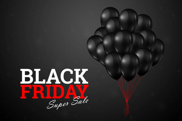 Inscription Black Friday Sale, a poster with shiny balloons with on a black background.