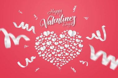 Happy Valentine's Day festive web banner, Valentine's Day. Composition with white, paper hearts on a pink background. Flyer. clipart