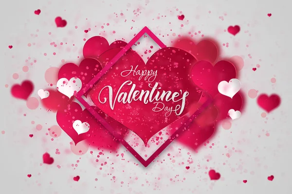 Fröhlicher Valentinstag festliches Web-Banner. Art auf einer Komposition mit rosa Herzen und Konfetti in Form von Herzen auf weißem Hintergrund. Tapeten, Flyer, Einladungen, Poster, Broschüren. — Stockfoto