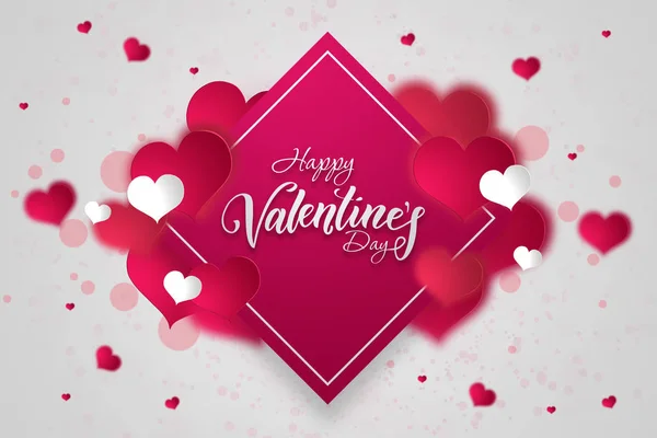 Happy Valentine\'s Day festive web banner. Kind on a composition with pink hearts and confetti in the form of hearts on a white background. Wallpaper, flyers, invitations, posters, brochures.