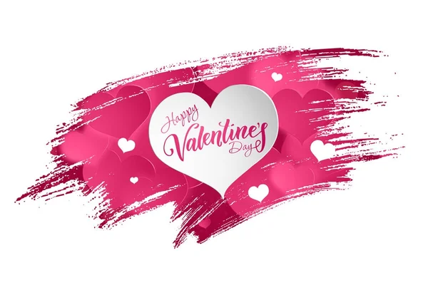 Happy Valentine's Day festive web banner, Valentine's Day. Composition with pink brains brush, paint, and hearts on a light background. — Stock Photo, Image