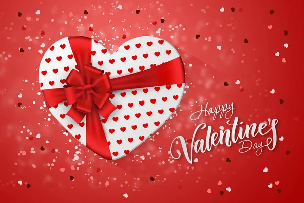Happy Valentine\'s Day festive web banner. Top view of a romantic composition with gift boxes, confetti in the form of a heart. Pink background. Romance.