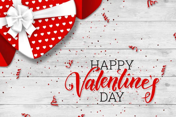 Happy Valentine's Day feestelijke webbanner. Bovenaanzicht van een romantische samenstelling met geschenkdozen, confetti in de vorm van een hart. Lichte achtergrond. Romantiek. — Stockfoto