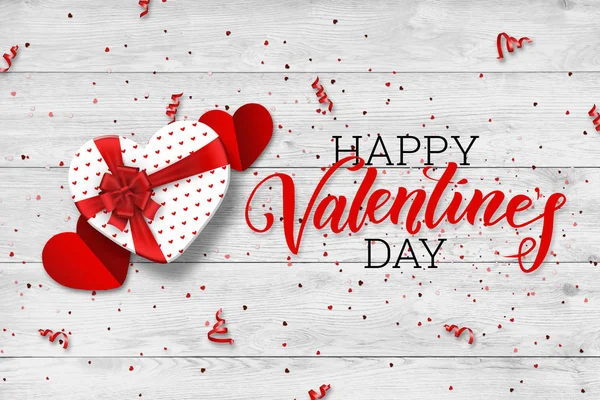 Feliz día de San Valentín banner web festivo. Vista superior de una composición romántica con cajas de regalo, confeti en forma de corazón. Fondo claro. Romance. . —  Fotos de Stock