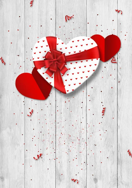 Happy Valentine's Day festive web banner. Top view of a romantic composition with gift boxes, confetti in the form of a heart. Light background. Romance. — Stock Photo, Image