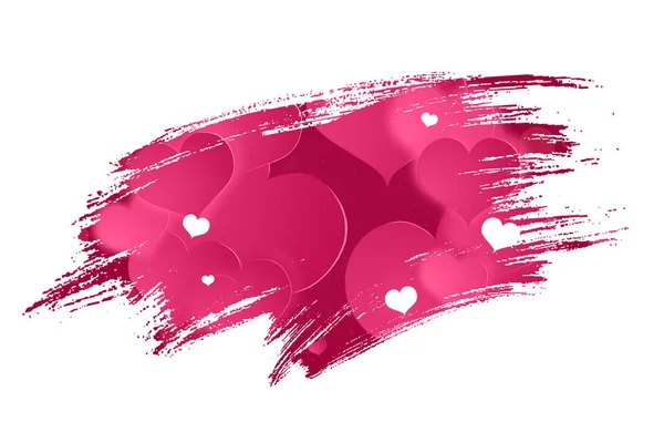 Happy Valentine's Day festive web banner, Valentine's Day. Composition with pink brains brush, paint, and hearts on a light background. — Stock Photo, Image