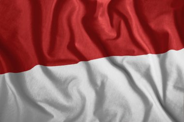 Rüzgarda çırpınan Monaco bayrağı. Renkli, ulusal Monaco bayrağı. Vatanseverlik, vatansever bir sembolü.