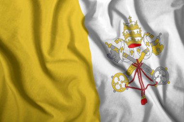 Vatikan bayrağı havada uçar. Vatikan'ın renkli ulusal bayrak. Vatanseverlik, vatansever sembolü.